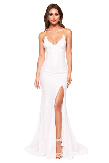 Alejandra Sequin Gown - White