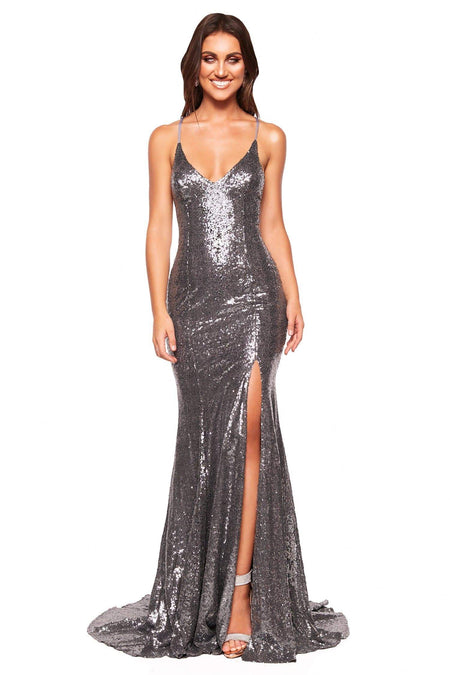 Kylie Sequin Gown - Cherry